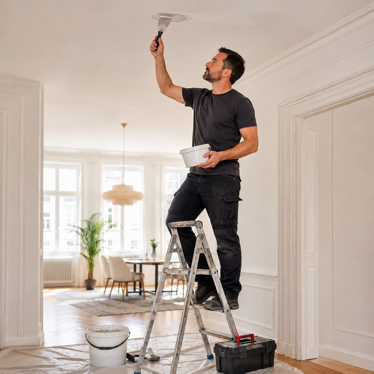 Decke reparieren Wien – lokale Schadstelle an einer Decke in einer Wiener Wohnung Decke reparieren Wien – lokale Schadstelle an einer Decke in einer Wiener Wohnung