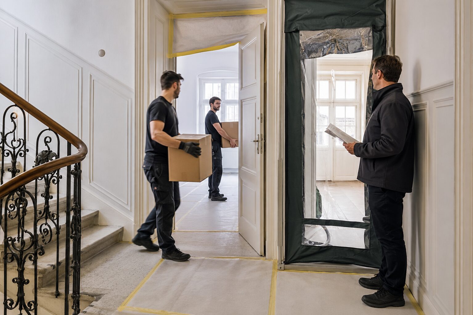 Baustellenlogistik im Wiener Altbau Staubschutz und geordnete Materiallogistik in einem historischen Wiener Wohnhaus