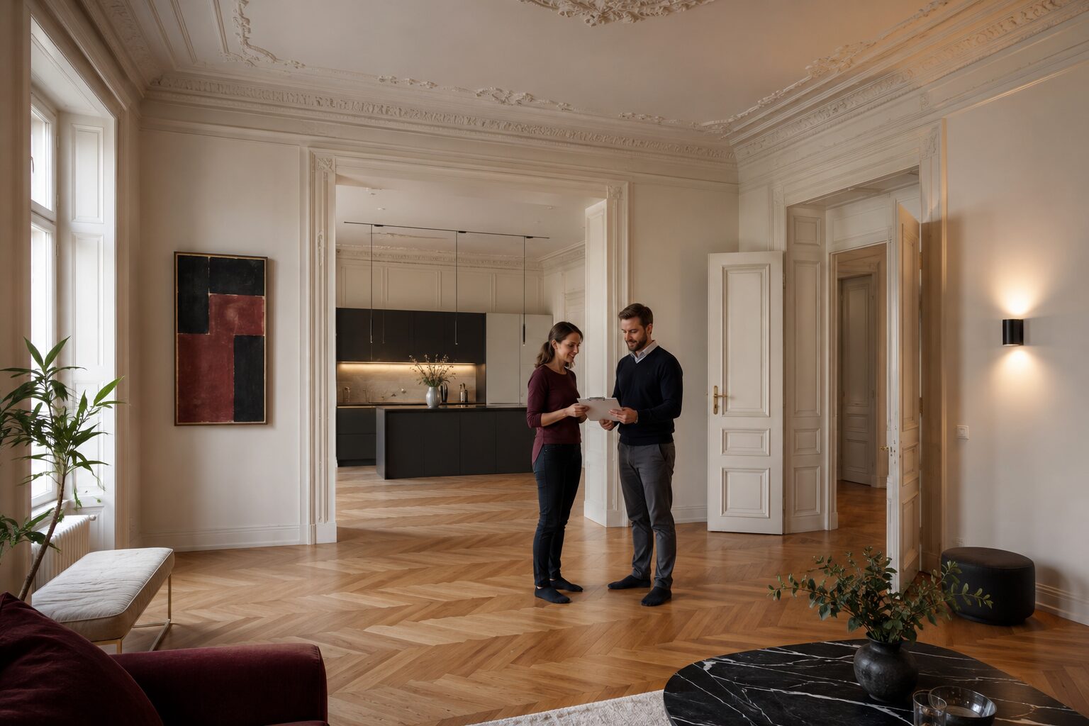 Fertig sanierte Altbauwohnung in Wien Dokumentierte Übergabe einer modern sanierten Wiener Altbauwohnung mit erhaltenem Charakter