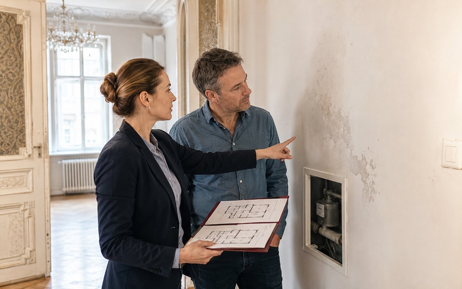 Bestand prüfen und den richtigen Projektumfang festlegen Renovieren oder sanieren nach der gemeinsamen Prüfung von Feuchtigkeit und Leitungen