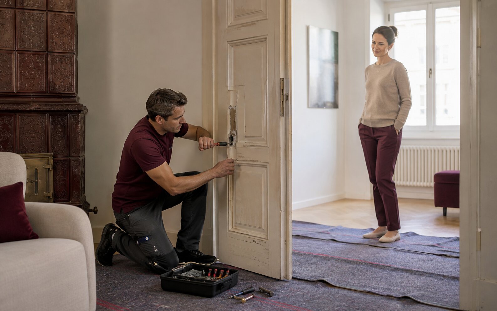 Wohnungsübergabe Wien nach fachgerechter Reparatur einer beschädigten Innentür
