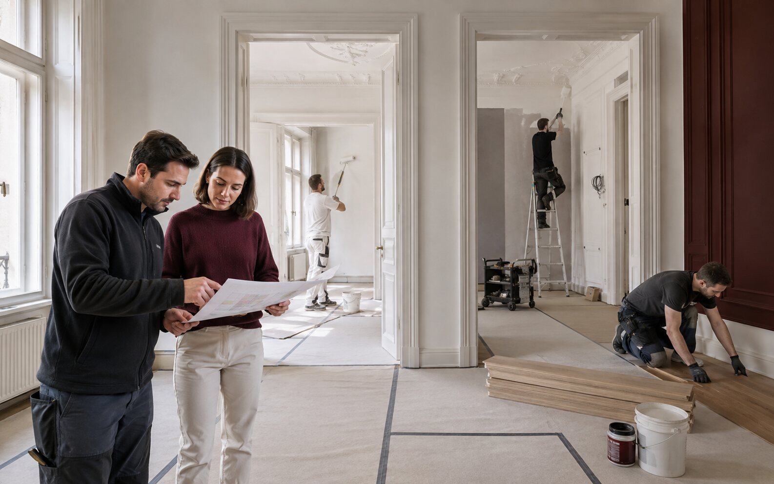 Optische und technische Arbeiten in einem Gesamtprojekt koordinieren Renovieren oder sanieren mit koordiniertem Ablauf mehrerer Gewerke in Wien