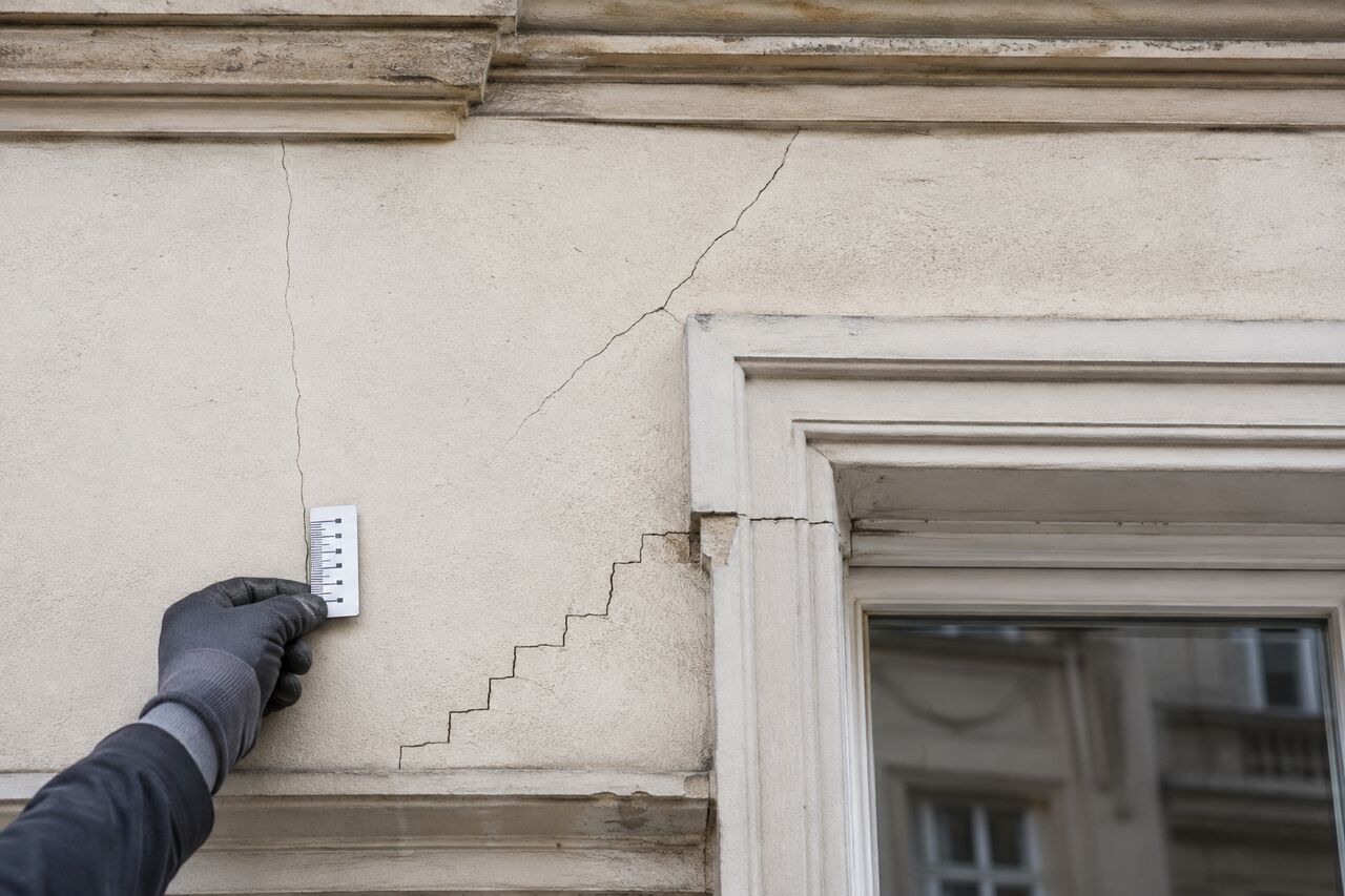 Fassadenrisse erkennen und unterschiedliche Rissverläufe am Fenster prüfen