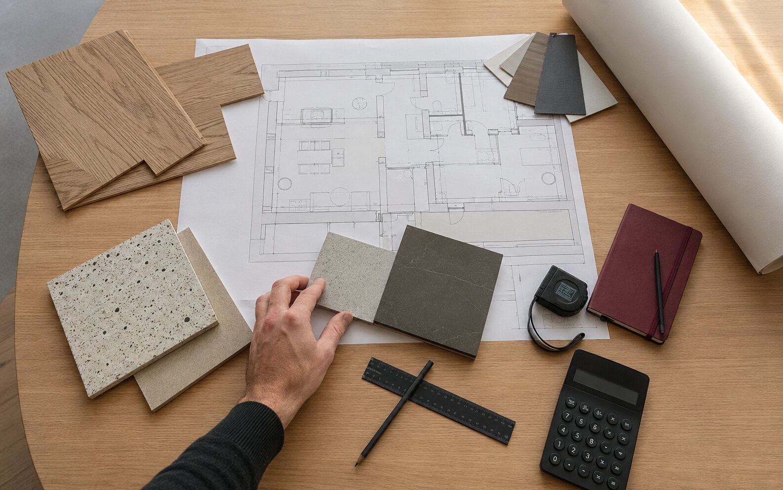 Budget und Materialauswahl einer Wohnungssanierung Materialmuster und Kalkulator für die Kosten einer Wohnungssanierung in Wien