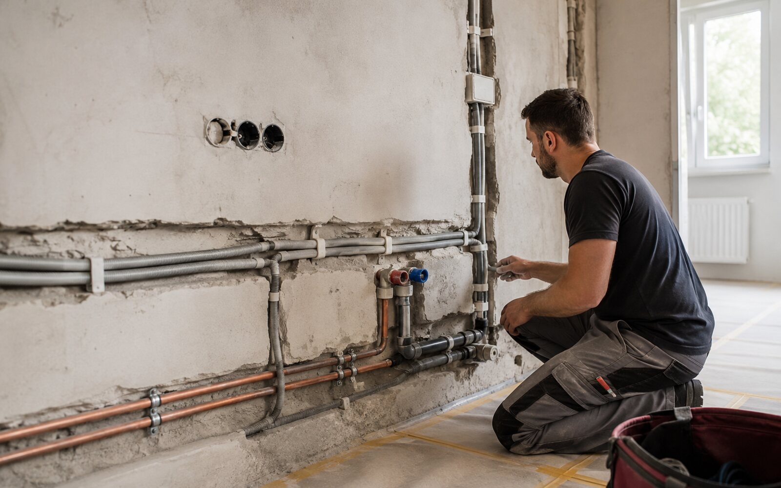 Wohnungssanierung in Wien – technische Rohinstallation Wohnungssanierung in Wien mit technischer Elektro- und Sanitärinstallation